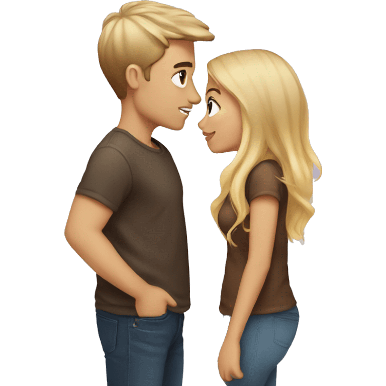 Girl with blonde ombré hair kissing a guy with brown hair  emoji