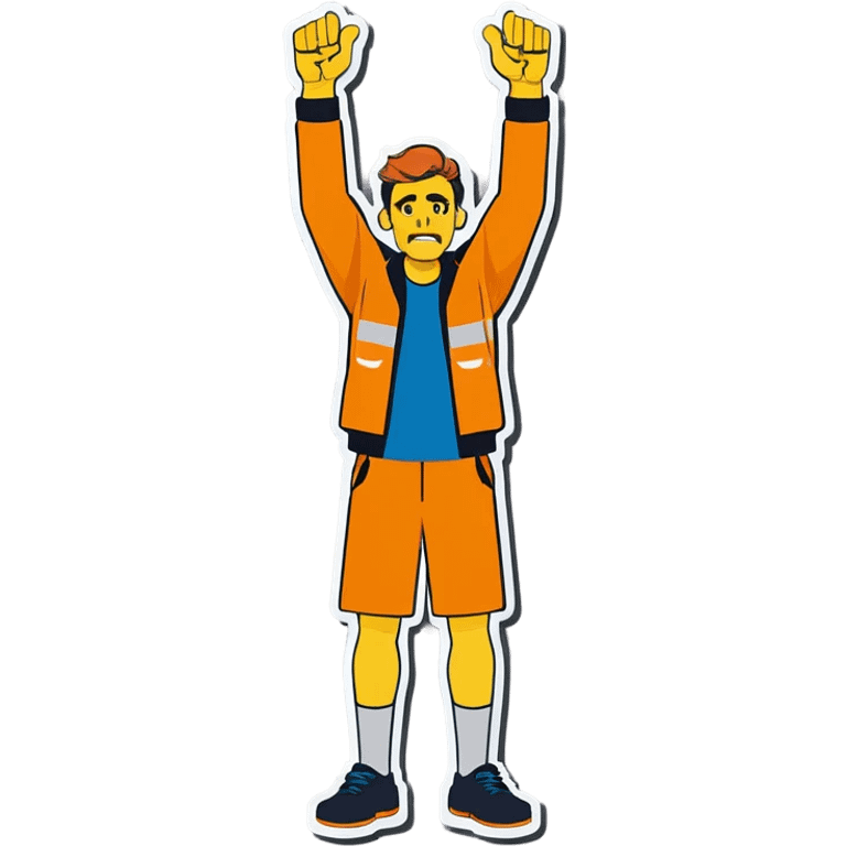 Man holding both arms in the air and holding an electrical cable der Man looks sad emoji