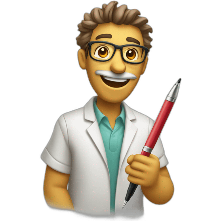 a cheerful smiley in a camelus of a scientist with a pen in his hands emoji