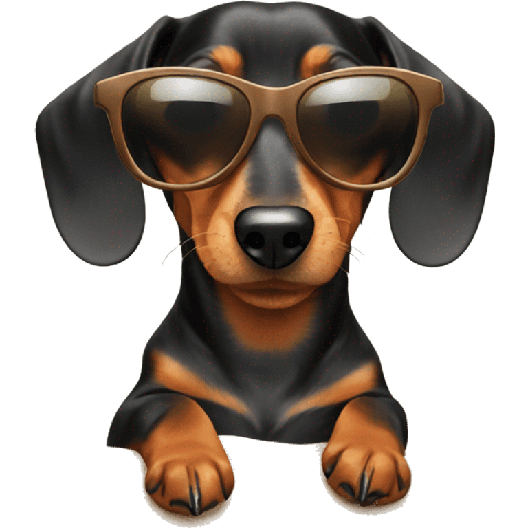 Dachshund with sunglasses on a beach emoji