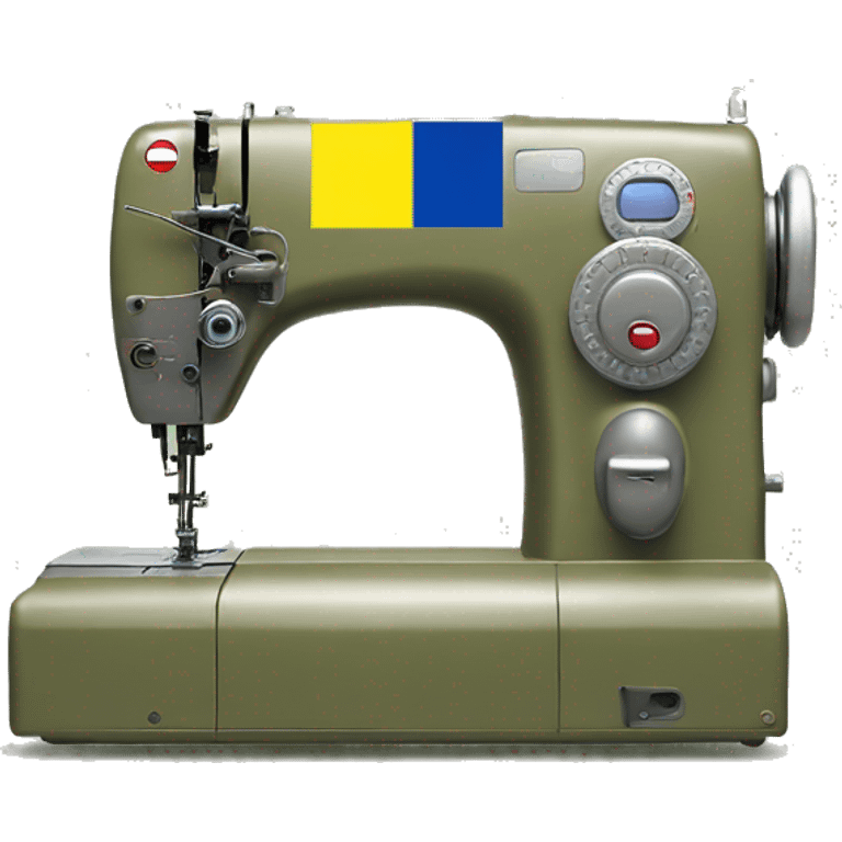 sewing machine in Ukraine flag colors on a military form color background emoji