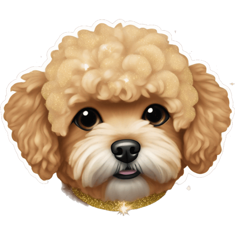 Red maltipoo with gold glitter christmas tree garland around his neck emoji