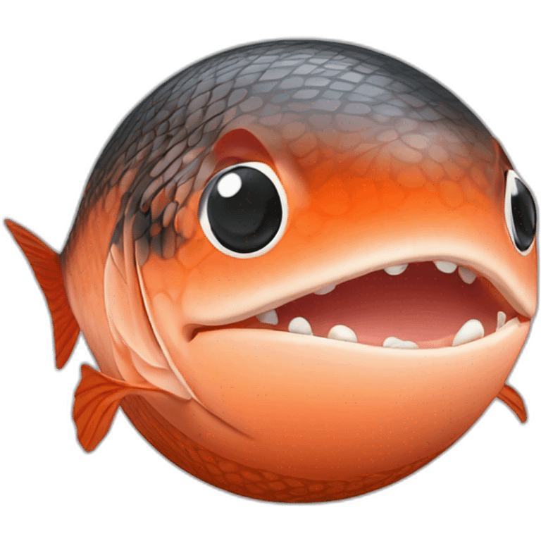 3d sphere with a cartoon Salmon skin texture with big kind eyes emoji