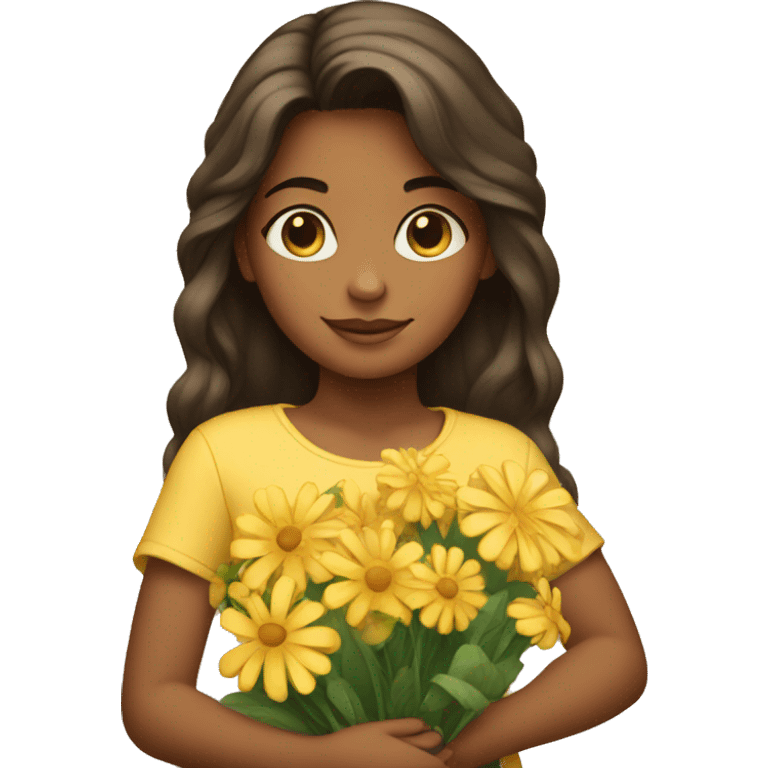 a young girl holds flowers emoji