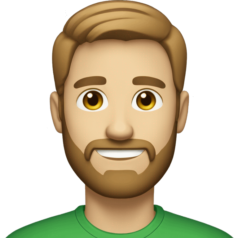 Create a cartoon-like emoji of a man with short, light brown hair, trimmed beard, light skin, and green eyes. Use bold lines and a solid background, keeping the style simple and clean, without exaggerated features. emoji