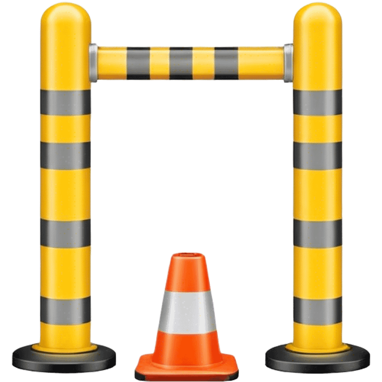 Two reflector-equipped traffic bollards with a caution tape stretched between them, marking a restricted or blocked area emoji