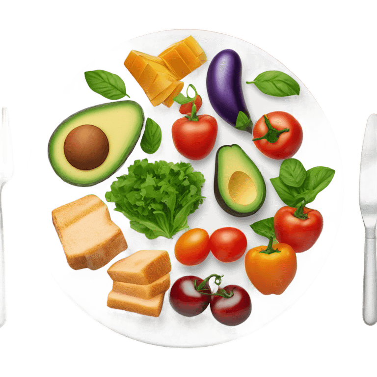 round white plate with healthy food emoji