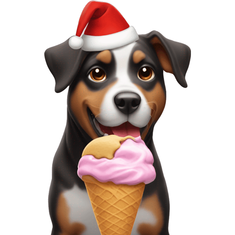 dog eating ice cream with a Christmas hat  emoji