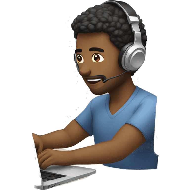 a men doing work on laptop and wearing headphones emoji