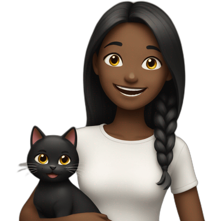 happy girl with black cat emoji