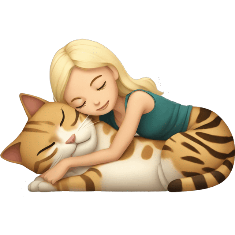 LIGHT skin blonde girl sleeping with bengal cat emoji