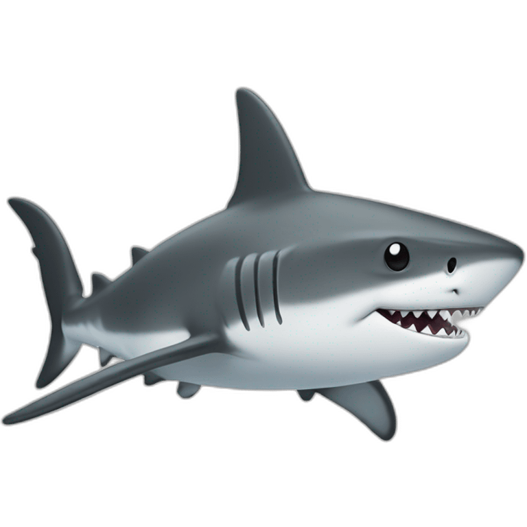 black and white countours cartoon shark standing with a camouflage cap on its head emoji