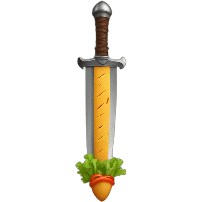 A sword made of Kebab slicing a a castle made from veggie emoji