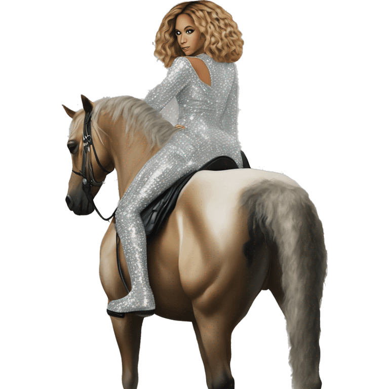 beyonce wearing silver crystal leopard sitting on silver sparkly horse renaissance album cover emoji