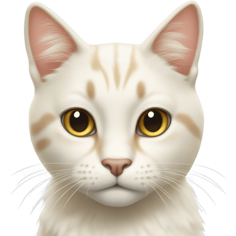 The blonde cat has white fur from its eyes to its neck. His body is blonde and his paws are white like a cat with boots on. emoji