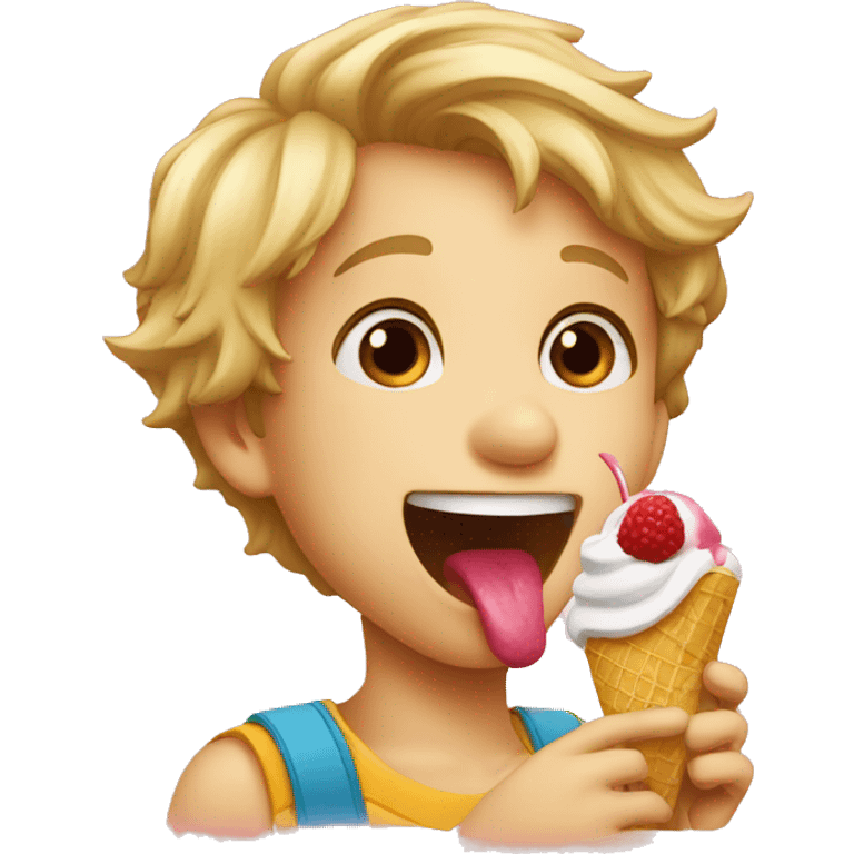 A young boy licking an icecream  emoji