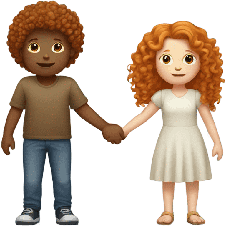 Ginger kid with a ginger curly woman holding hands emoji