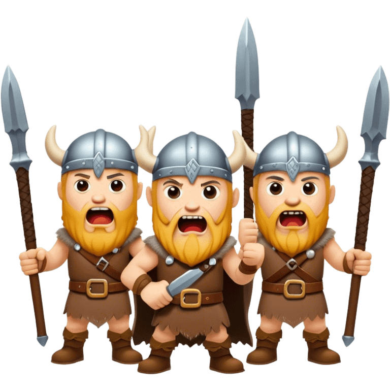 three Vikings are screaming, weapons in their hands
realistic emoji