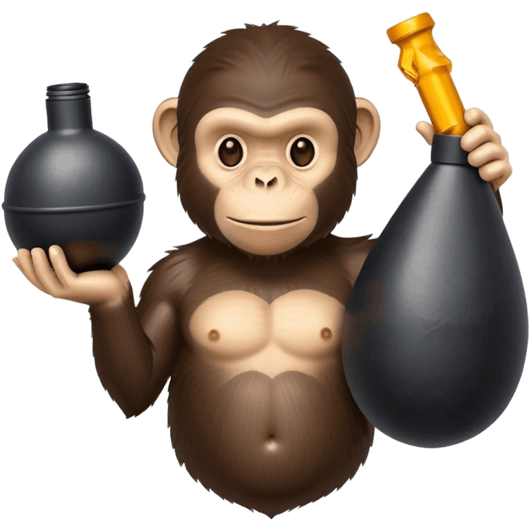 Chimp holding a fake bomb emoji