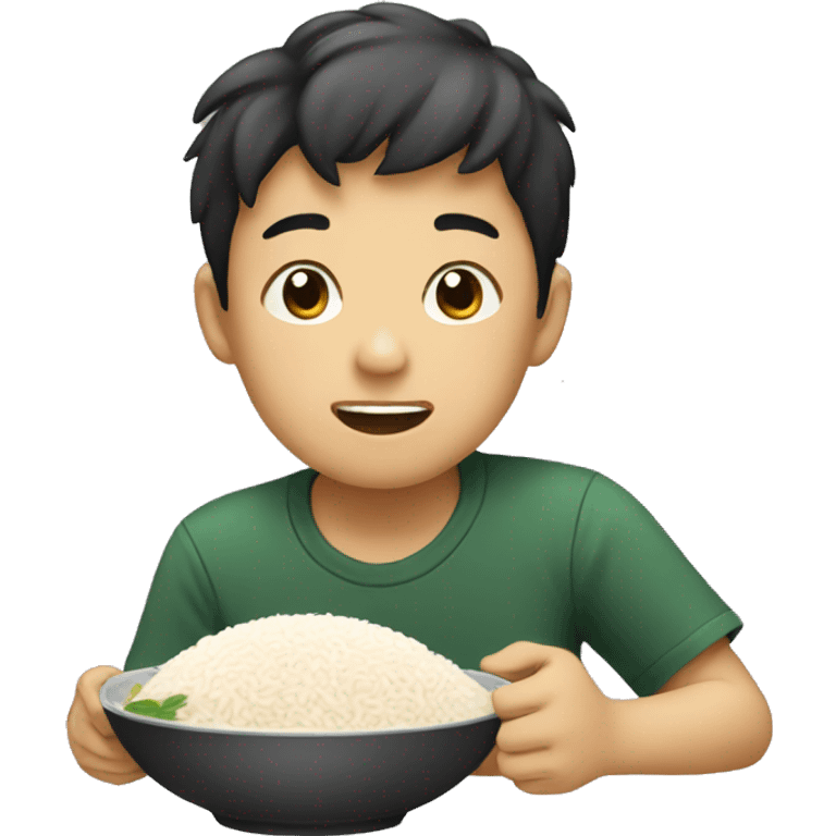 Asian boy eat rice emoji