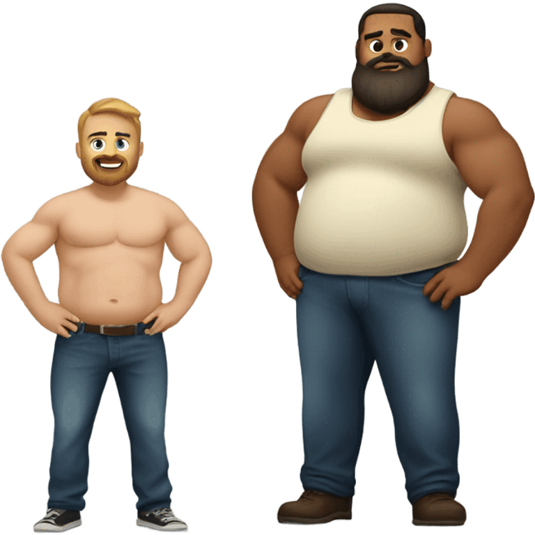 Very Fat bearded man and fit muscled husband emoji