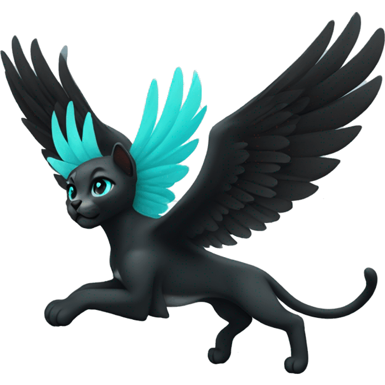 winged black puma with turquoise eyes flying emoji