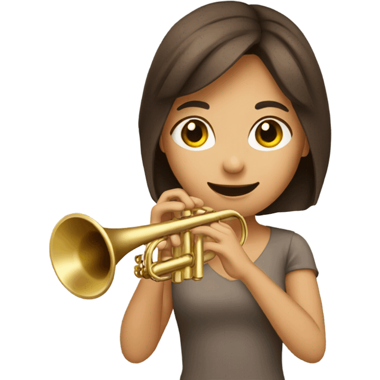 Girl with brown hair and brown eyes and white skin playing trumpet  emoji