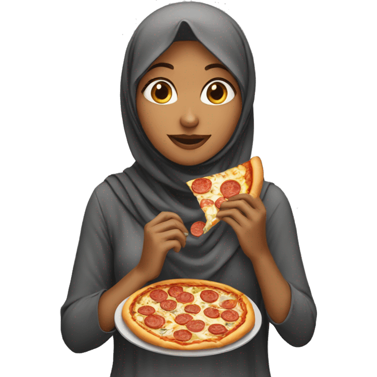 A girl with hijab eating pizza emoji