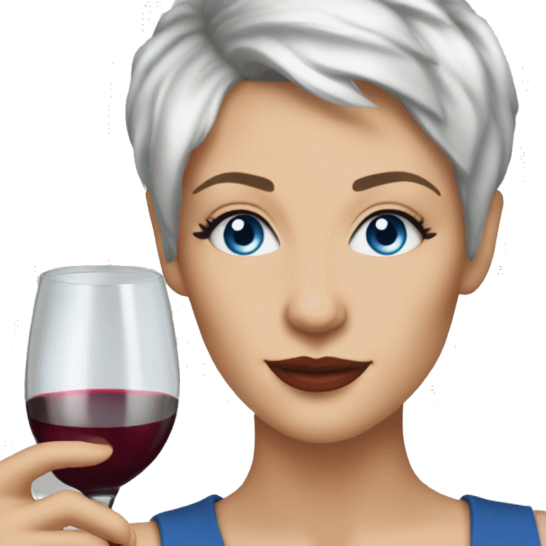 White woman blue eyes short pixie hair Drinking wine emoji