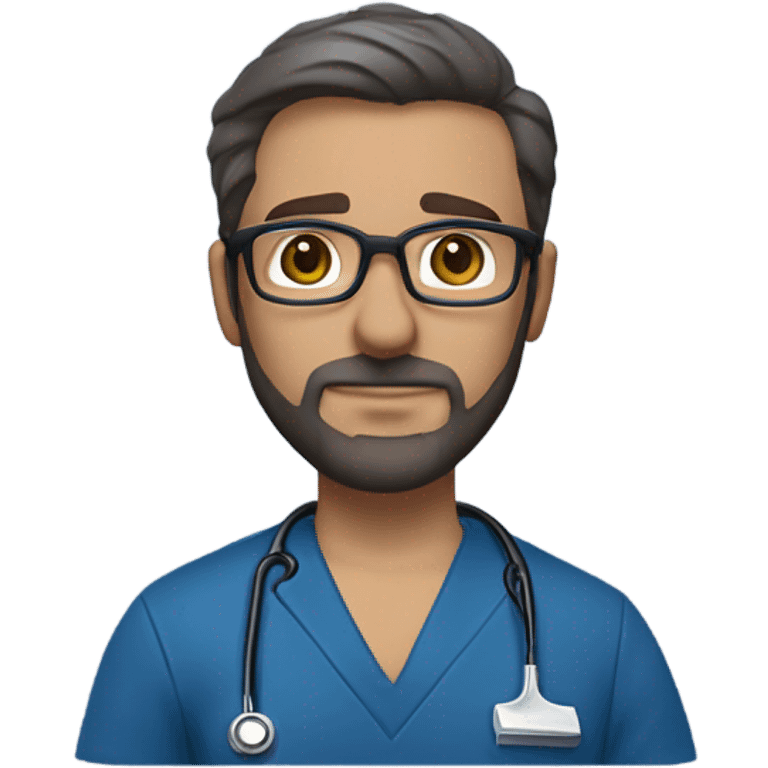 male dark blond with goatee beard doctor with hazel eyes and wire rim glasses in dark blue scrubs holding a large paintbrush emoji