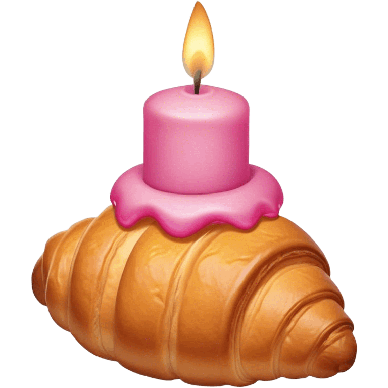 croissant with a pink birthday candle on top emoji