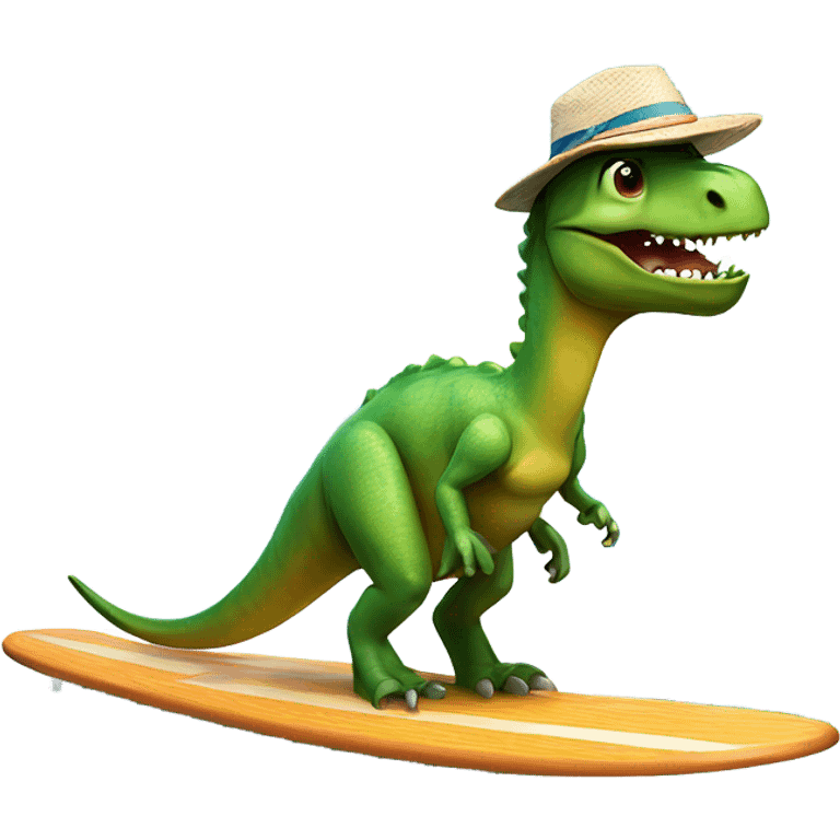 Dinosaur on surf board with hat emoji