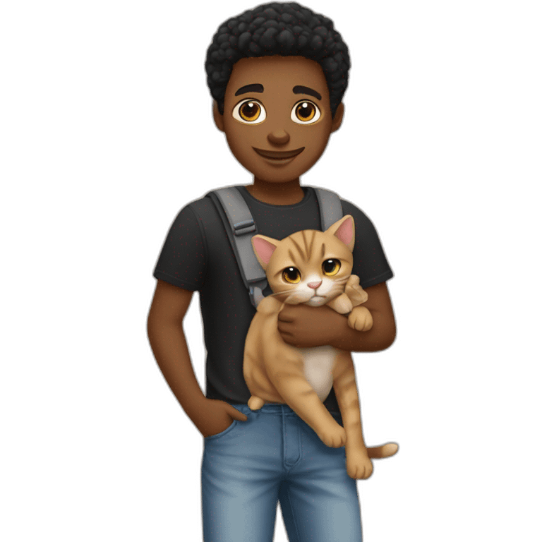 Jeune homme noir avec son Chaton mignon emoji