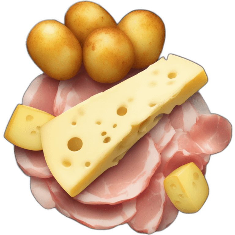 Melting raclette cheese in a plate with ham and potatoes  emoji