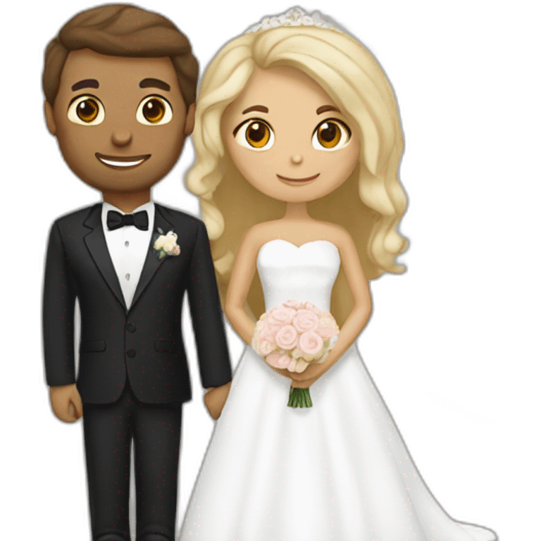 Tan woman with dark brown hair and white man with blonde hair getting married emoji