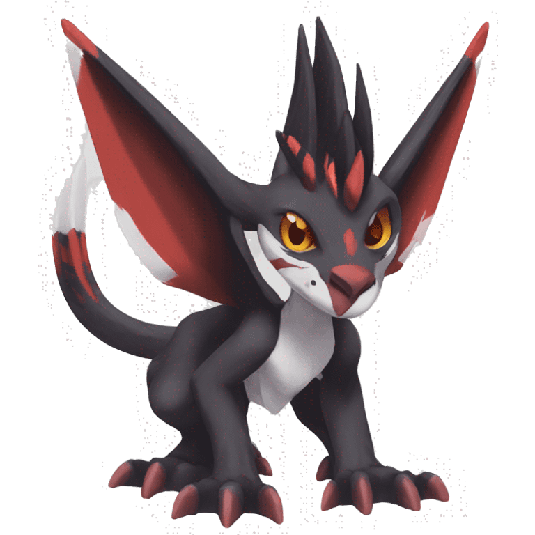 Black Cool Edgy Anthro Noivern-Nargacuga Fakémon  with White and Red Edgy markings emoji