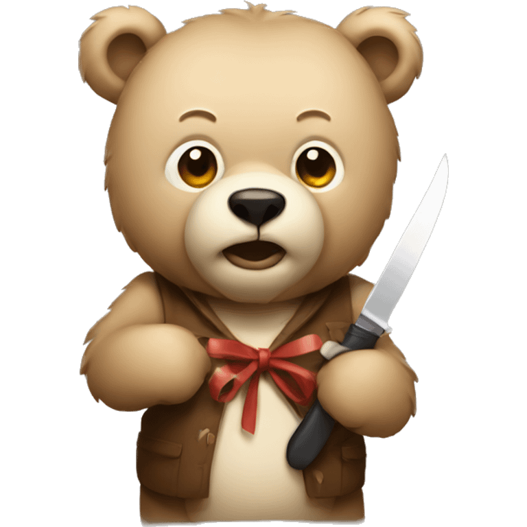 a bear holding a knife with a bow emoji