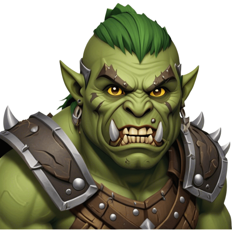 Cinematic Realistic WoW Orc Warrior Portrait, head tilted dramatically with an exaggeratedly amused expression, blending raw, primal might with a touch of unexpected humor. His battle-scarred green skin, robust muscles, and intricately detailed tribal armor in deep, earthy tones are rendered with lifelike texture and dynamic lighting, high shine, dramatic yet whimsical, capturing an orc warrior whose epic strength is matched by a playful, irreverent charm. emoji