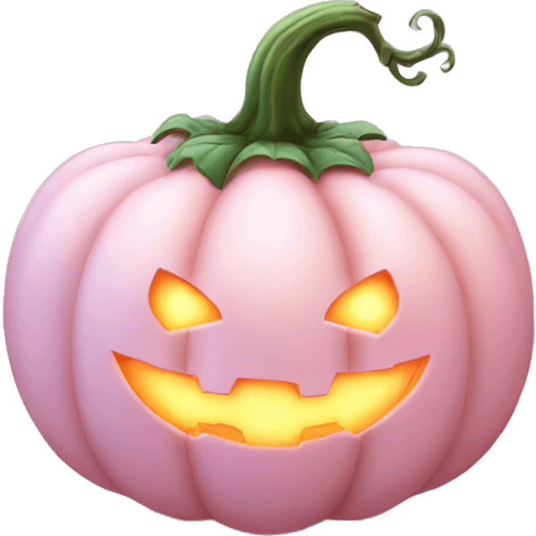 Pastel Pink Pumpkin "A pastel pink pumpkin with a glowing surface, sparkly vines, and tiny heart-shaped patterns carved into it." emoji