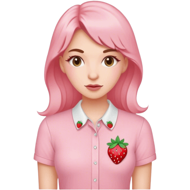 pastel pink women's shirt with a strawberry embroidered in the center emoji