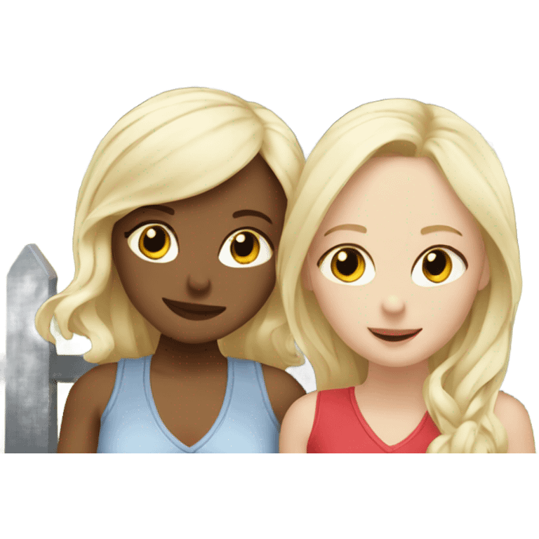 Two white blonde girls in love with a house and two babies emoji