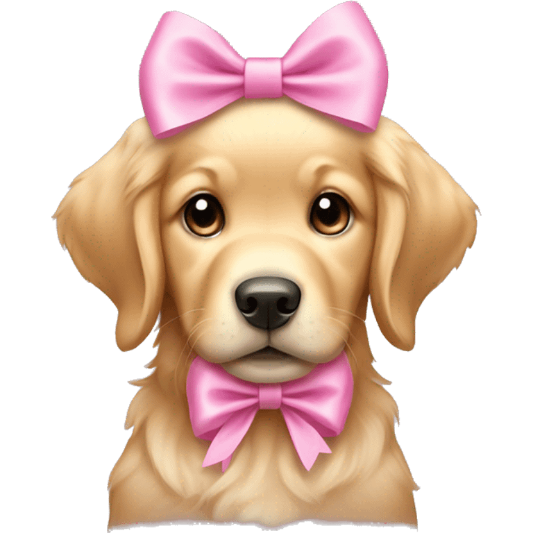 female golden retriever puppy with pink bows above her ears emoji