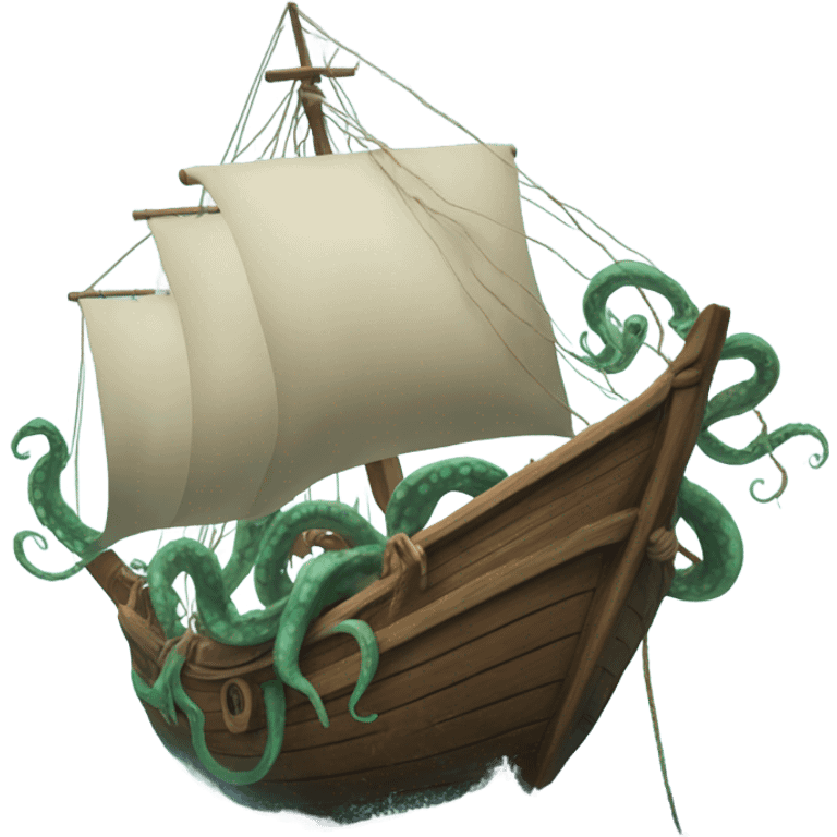 A kraken wraps its tentacles around a sloop emoji