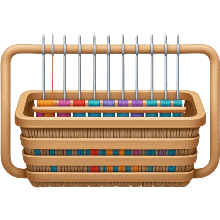 Weaving icon, various types of weaving such as basket weaving, macramé, and loom weaving, showing intertwined threads or ropes, weaving tools like shuttle, crochet hook, and loom, minimalistic style, clean lines, transparent background. emoji