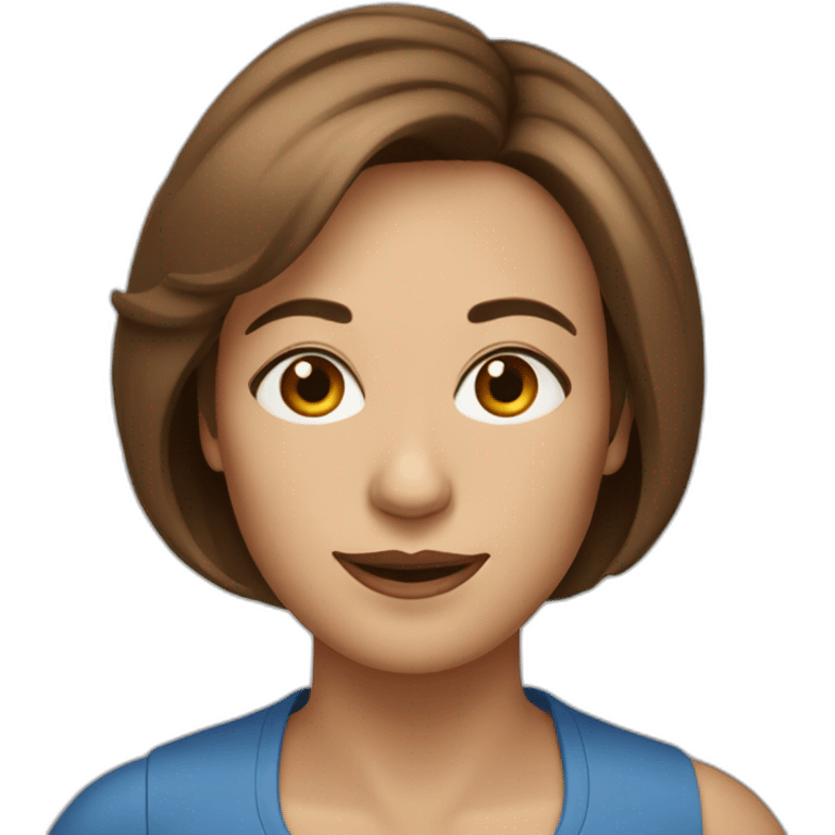 A 50-yo woman with a brownish Bob haircut and blue eyes emoji