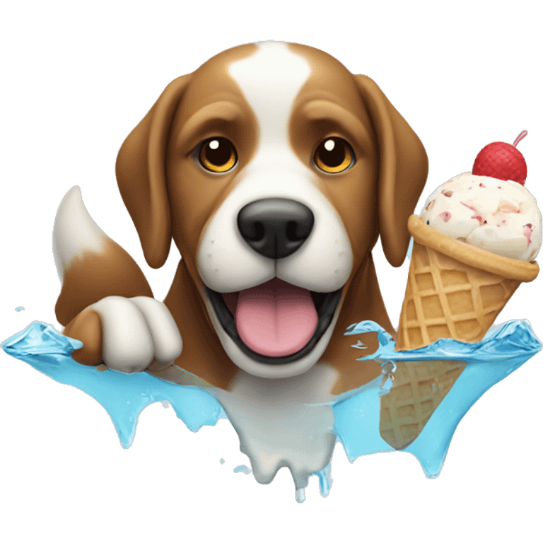 Dog swimming with ice cream emoji