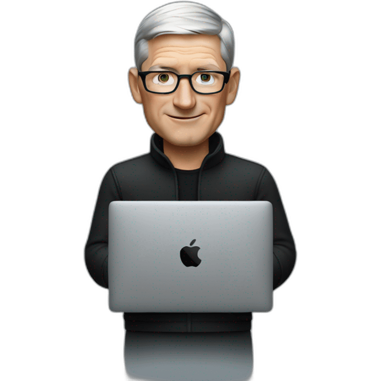 tim cook with a black macbook pro emoji