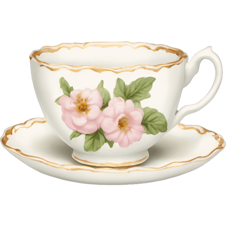 White teacup with baby pink floral antique print  emoji