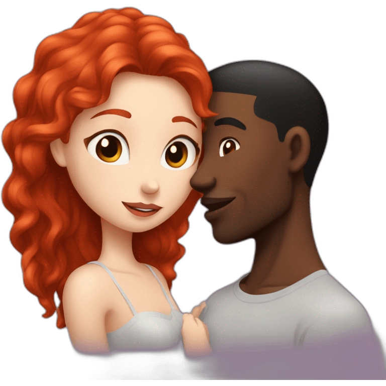 red head girl kissing a black hair guy with fair complexion  emoji