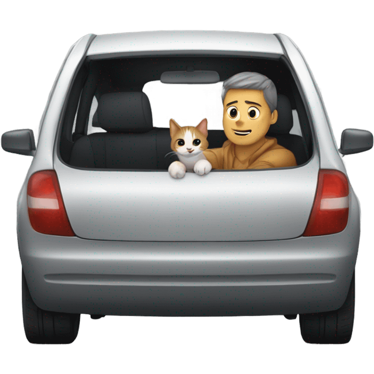 A male touching a cat in the car sauce sauce ￼ emoji